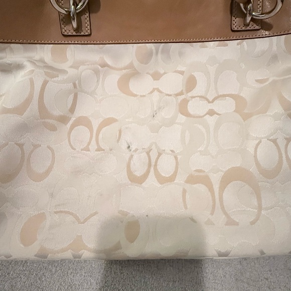 Coach Canvas Tote in Beige and Brown Leather Trim - Picture 2 of 7